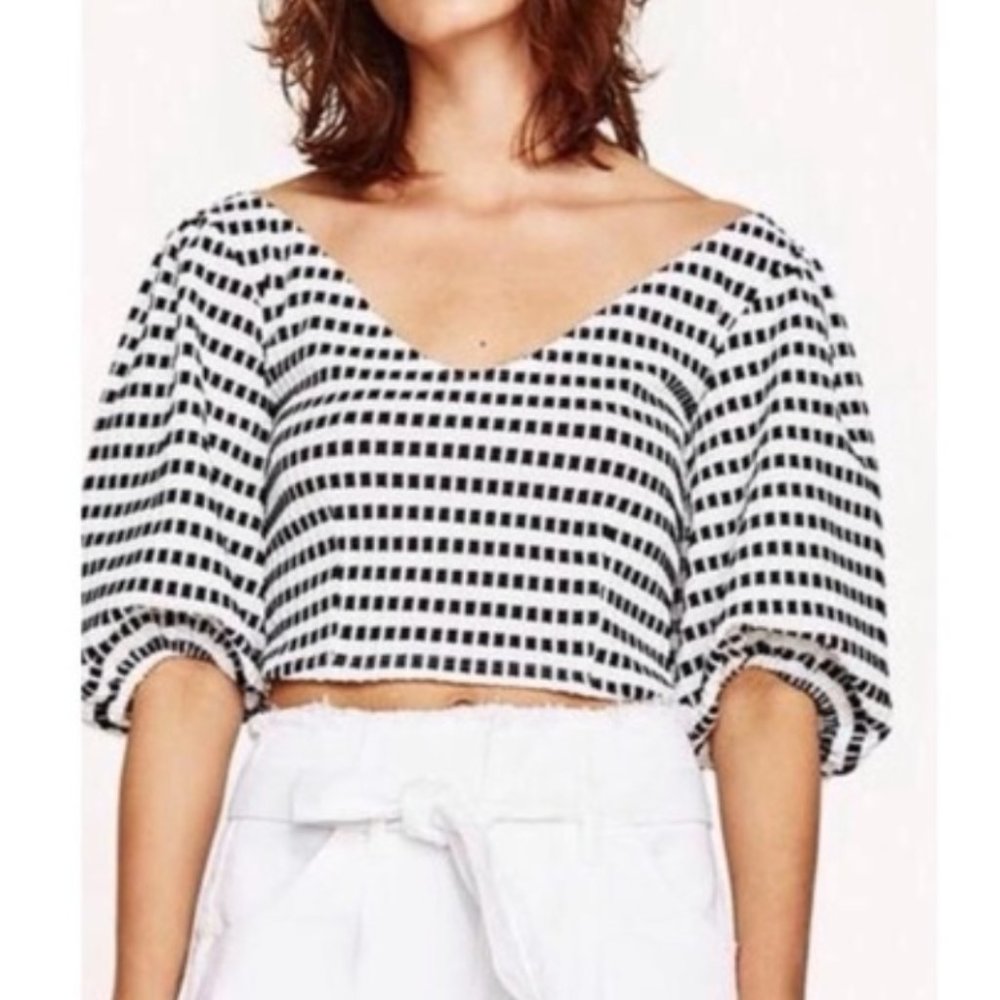 Zara Checkered puff sleeve crop top size small